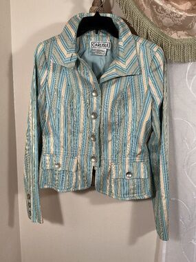 Carlisle women’s 100% silk striped jacket Size 6 fully lined dry clean stretch